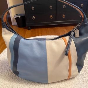 Coach stripe leather medium hobo bag